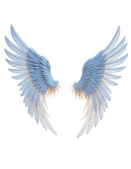 Obraz premium 3D render of colorful blue angel wings isolated on a white background No.001