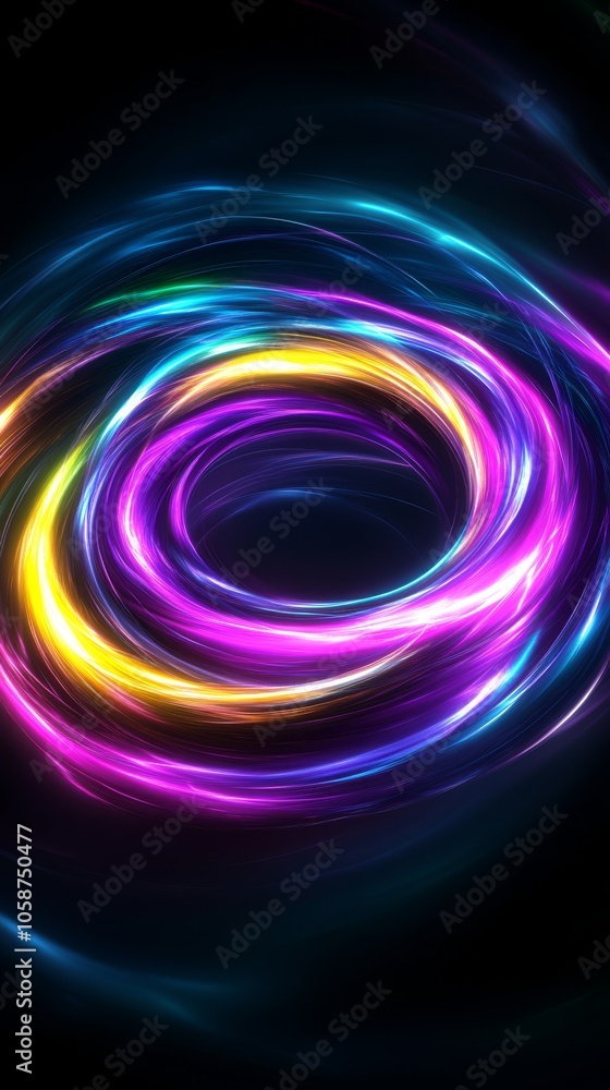 Poster a colorful neon effect spiral created with light trails