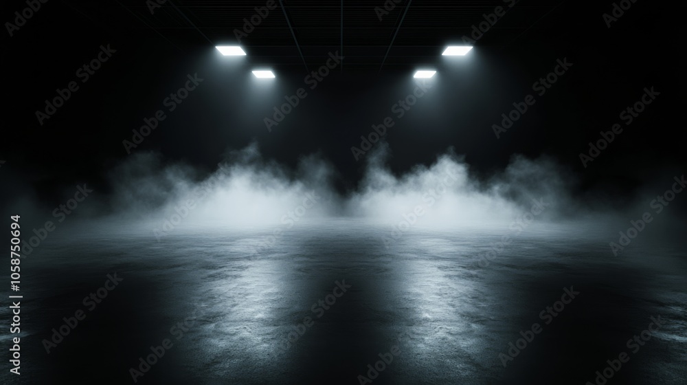 Aufkleber three bright lights illuminate a dark, foggy environment, creating a mysterious atmosphere