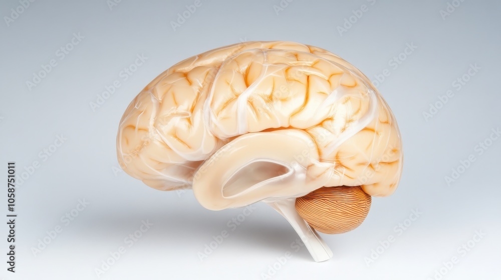 Poster a detailed illustration of a human brain, showcasing its intricate folds and structures, emphasizing
