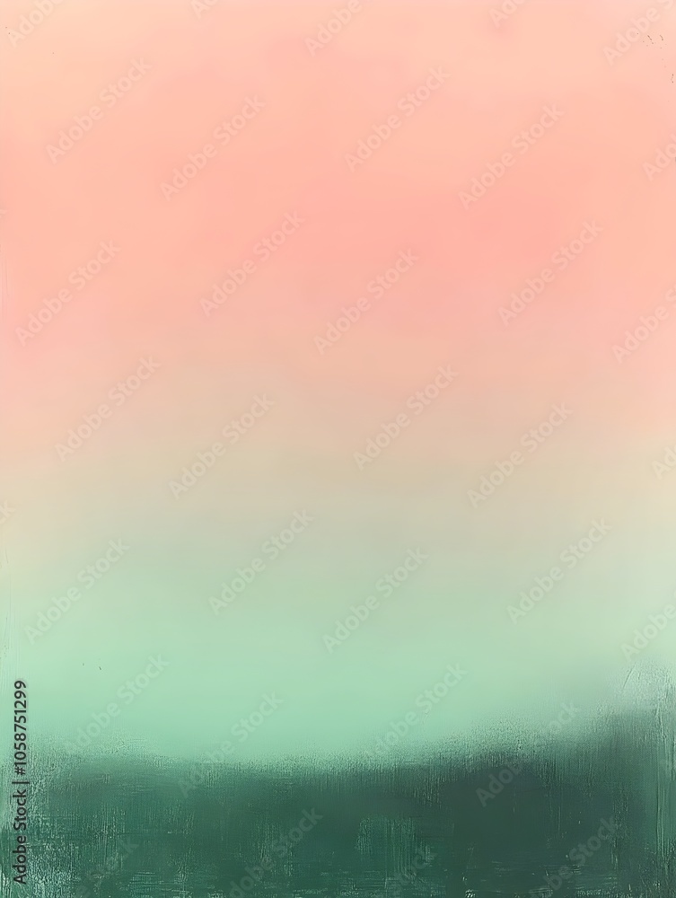 Poster a serene gradient painting transitioning from soft peach tones at the top to calming green hues at t