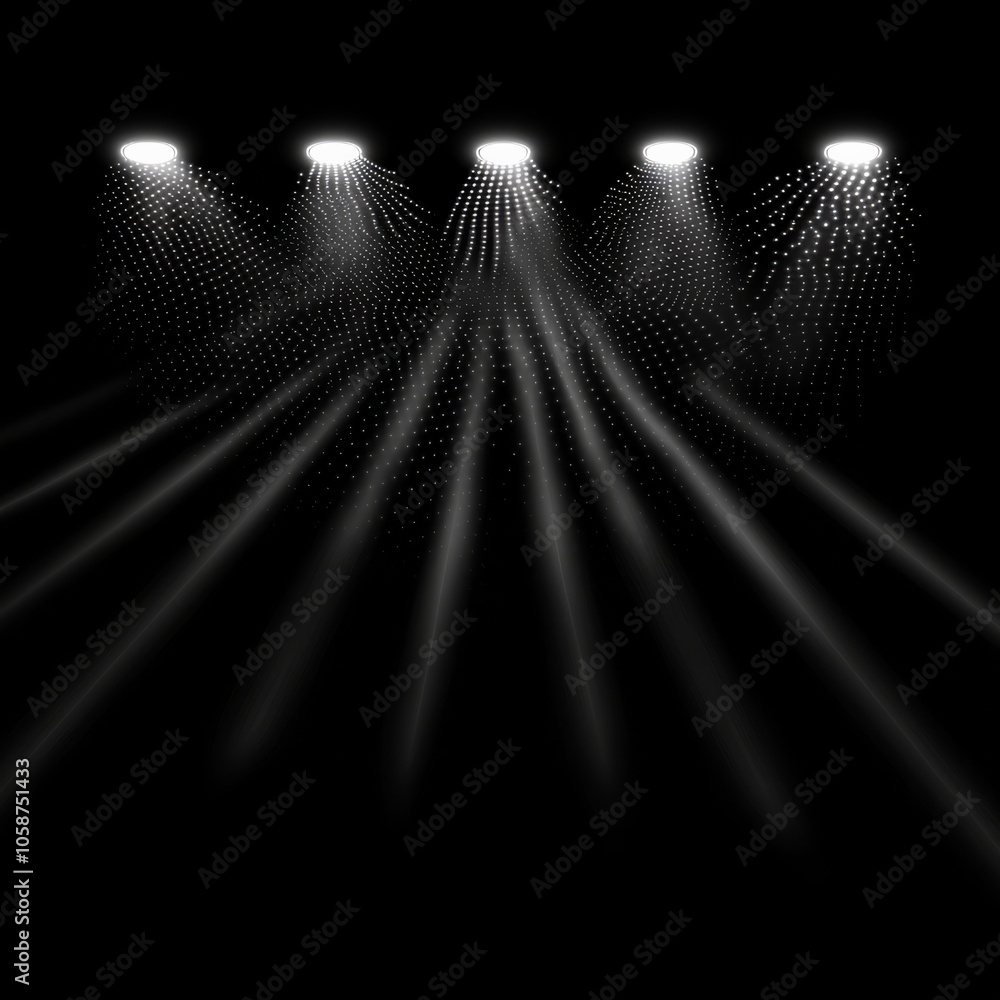 Aufkleber five white light sources illuminate a dark background with long, sweeping rays of light