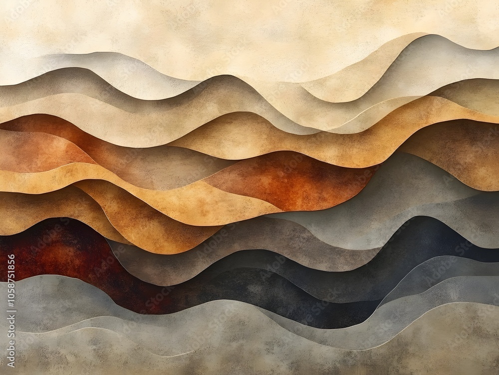 Aufkleber abstract wavy design with warm earthy tones in layers, creating a serene and dynamic visual landscap