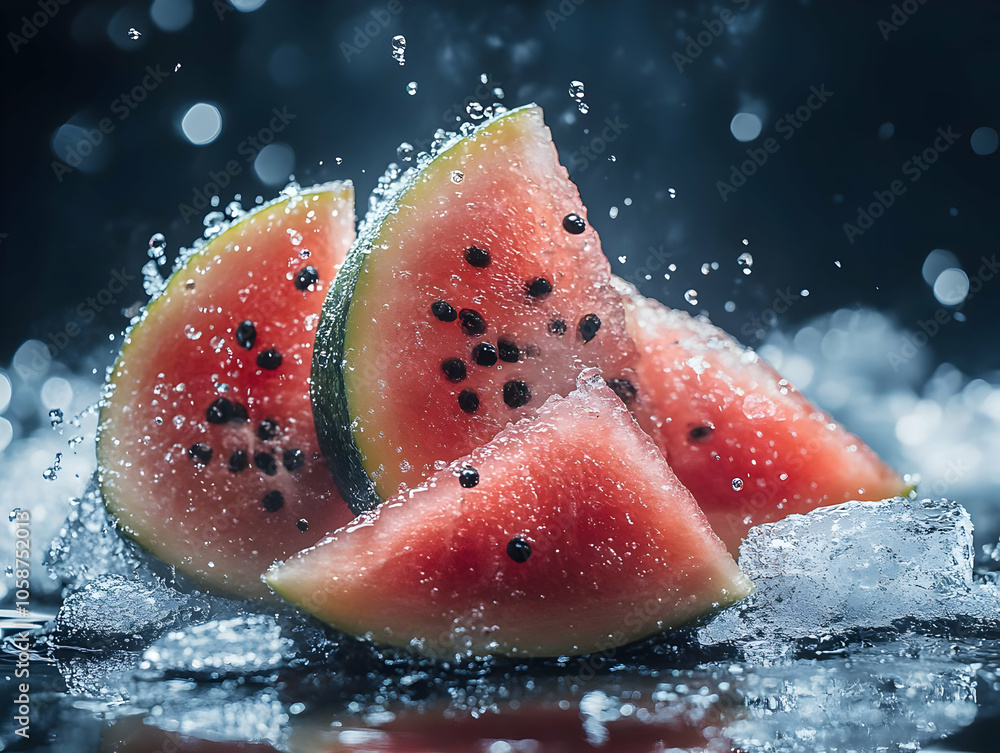 Poster Juicy Watermelon Photo: Refreshing Summer Treat on Ice