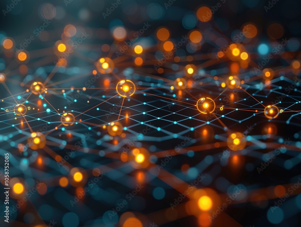 Aufkleber abstract digital network with glowing nodes and connections.