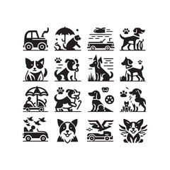 Fototapeta premium Dog icon set black and white