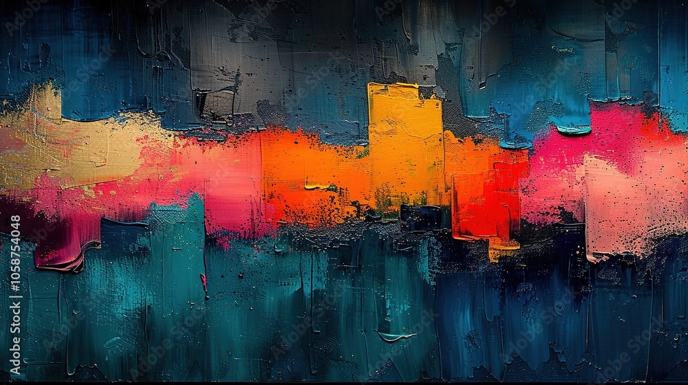 Aufkleber abstract painting with vibrant colors and textured brushstrokes creating a dynamic composition.