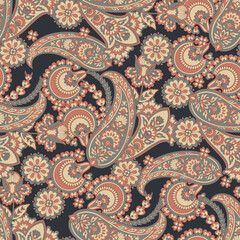 Seamless Paisley pattern in indian textile style. Floral vector illustration