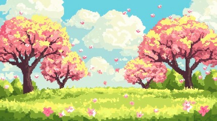 Spring Blossoms in Pixel Art Style