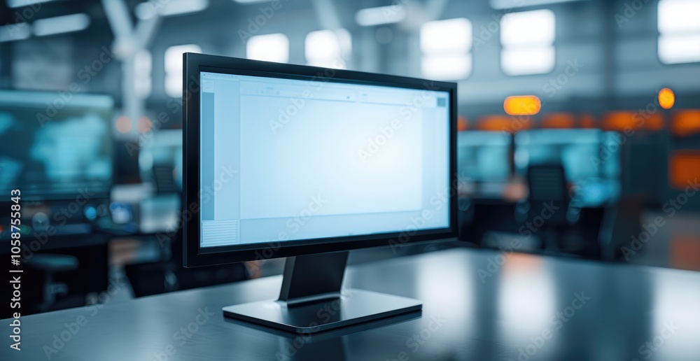 Aufkleber a sleek computer monitor is displayed on a desk, with a blurred office background creating a modern,