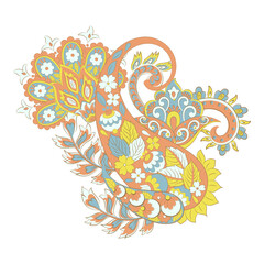 Paisley Vector Pattern. Floral Isolated Asian Illustration