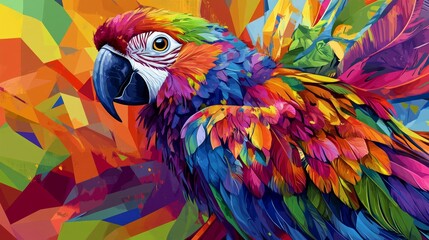 Obraz premium A colorful parrot with a black beak and a yellow eye