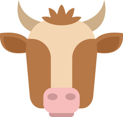 Minimalist vector illustration featuring the head of a brown and beige cow on a white background