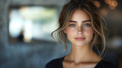 Obraz premium A woman with brown hair and blue eyes