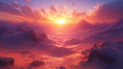 Sunset Over Snowy Mountains