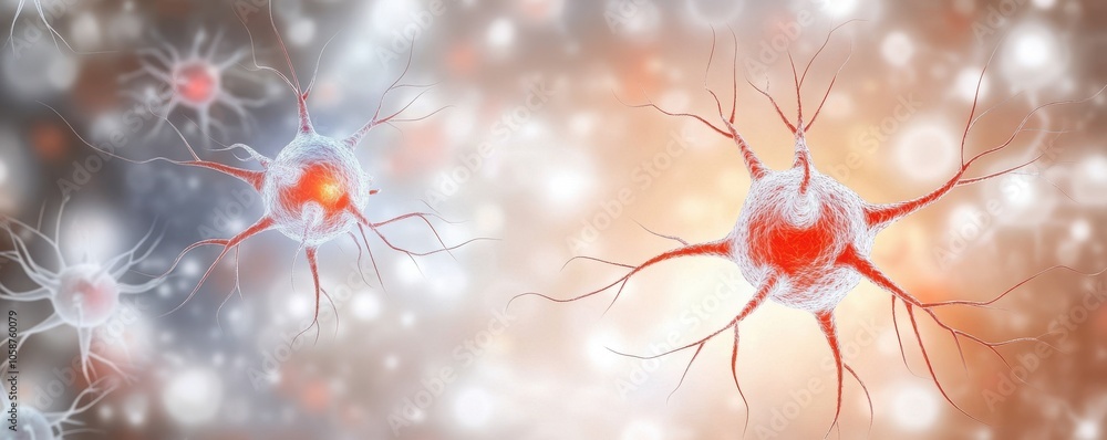 Poster abstract representation of neurons with vibrant colors, illustrating connections and activity within