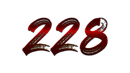 3D blood red number design of 228 on white background.