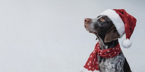 Cute Dog in Santa Hat and Scarf for Christmas