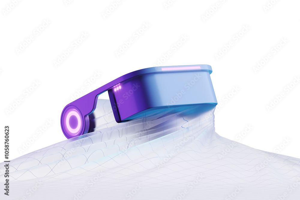Poster a futuristic vr headset with a sleek purple and blue design is depicted on an abstract background. c