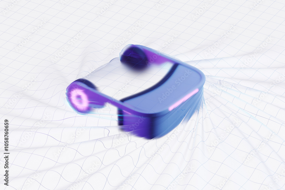 Poster a futuristic robotic device with glowing purple accents on a grid-patterned background. concept of a