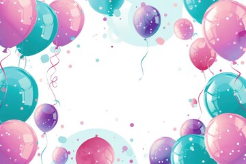 Colorful Balloons and Confetti Background with White Space