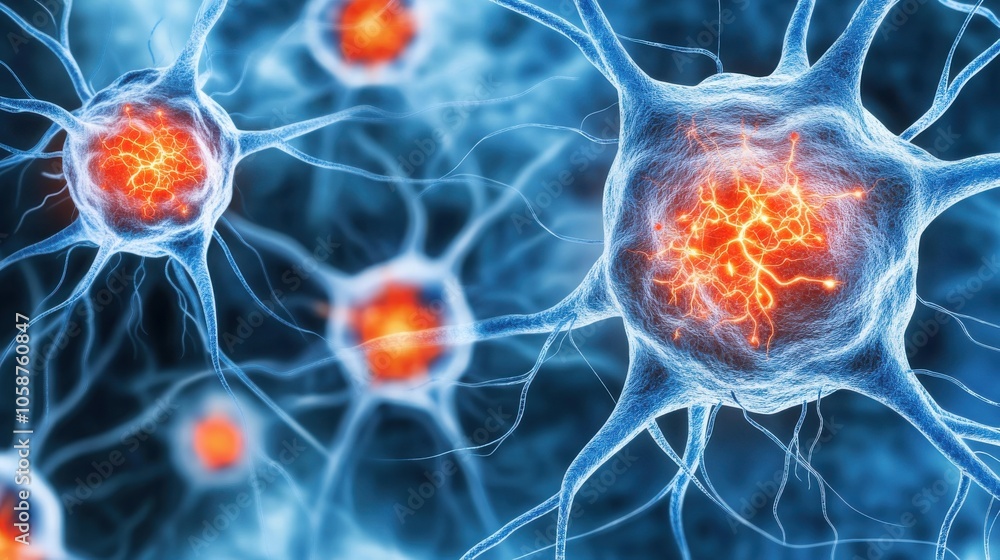 Poster a close-up view of neurons, showcasing their intricate structures and glowing connections, represent