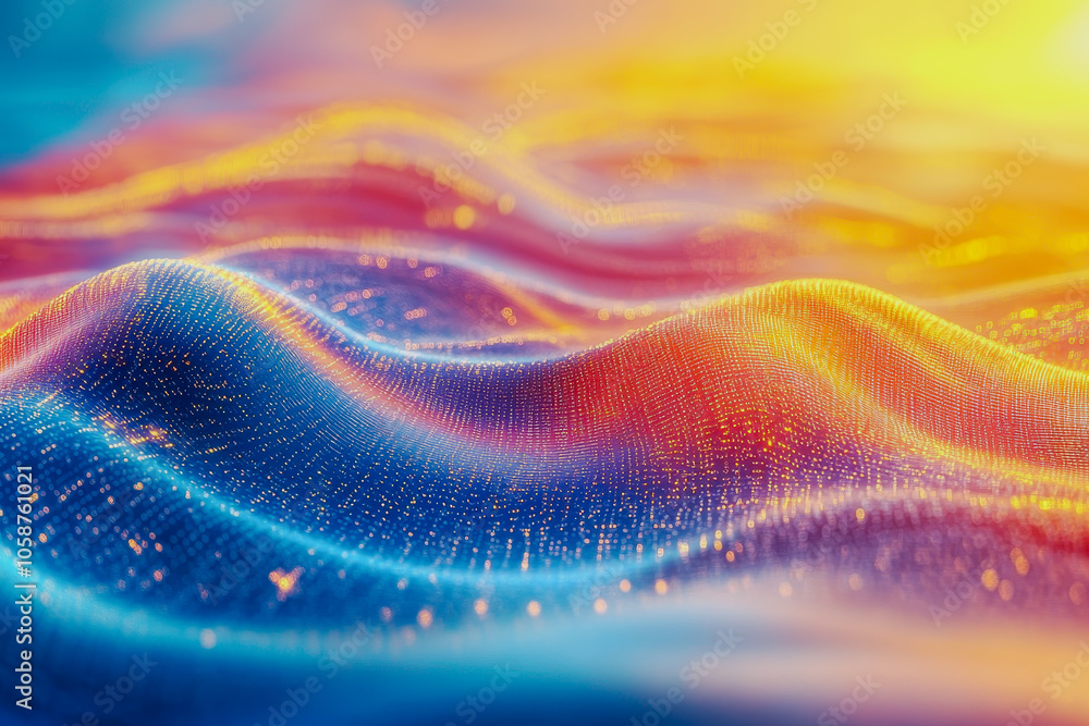 Poster explore a stunning abstract representation of vibrant digital waves illuminated by colorful light, c
