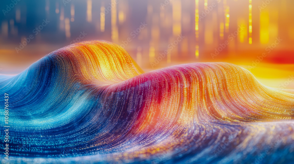 Poster a vibrant digital landscape featuring waves of illuminated streaming code, showcasing a fusion of co