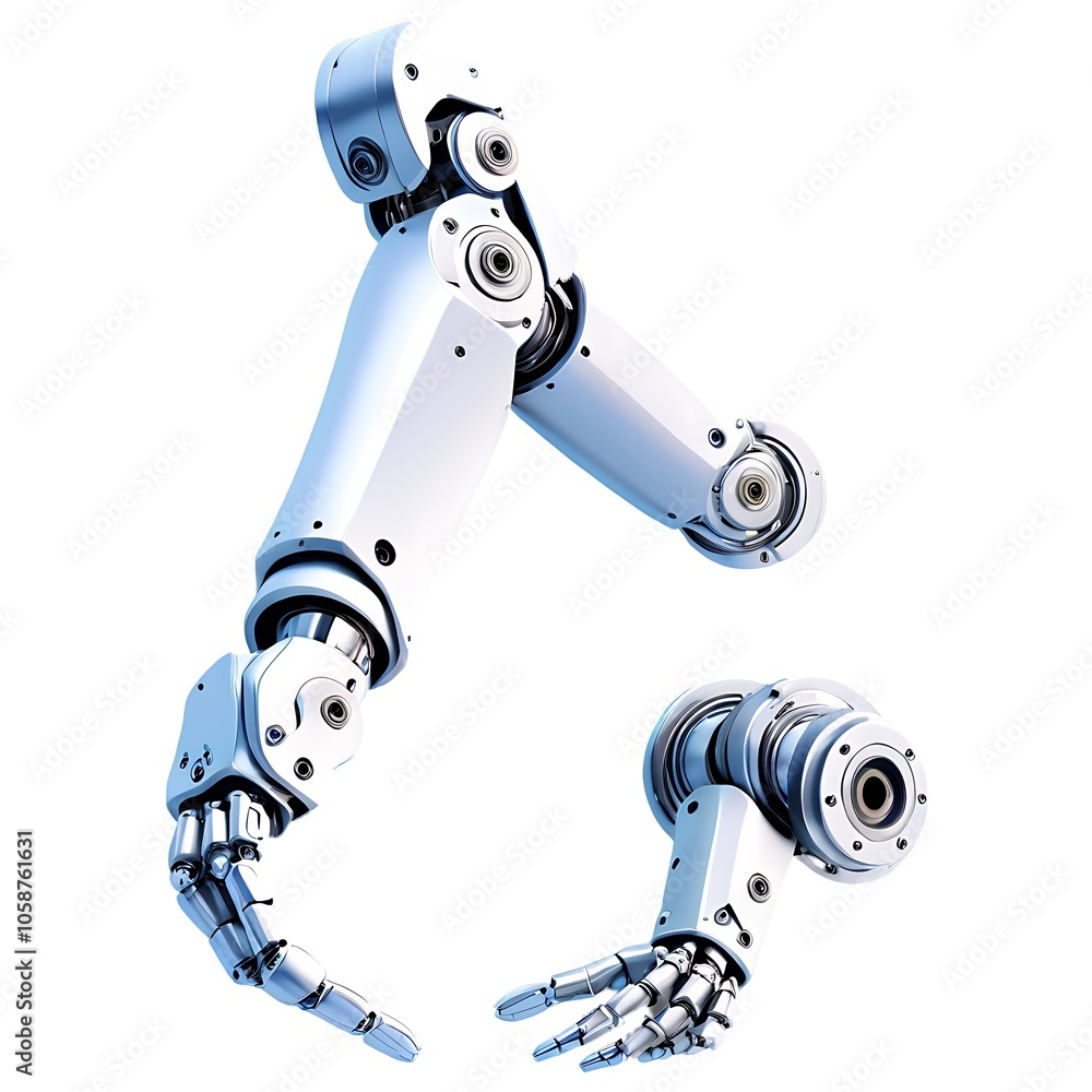 Poster a close-up of a robotic arm with a detailed view of the gears and mechanisms.