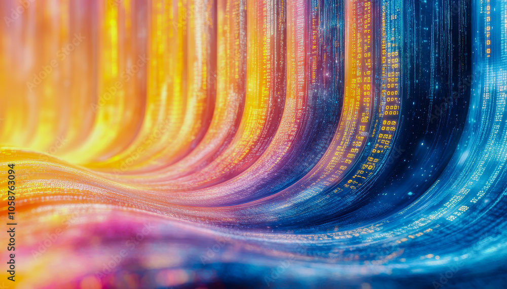 Poster This vibrant abstract image showcases a dynamic flow of colors and patterns, representing energy and movement while evoking a sense of modern design and technology.