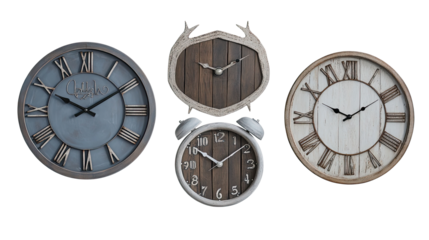 Collection of Vintage Wall Clocks on Clear Background Generative AI