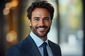 Fototapeta premium Happy and Confident Businessman in Blue Suit
