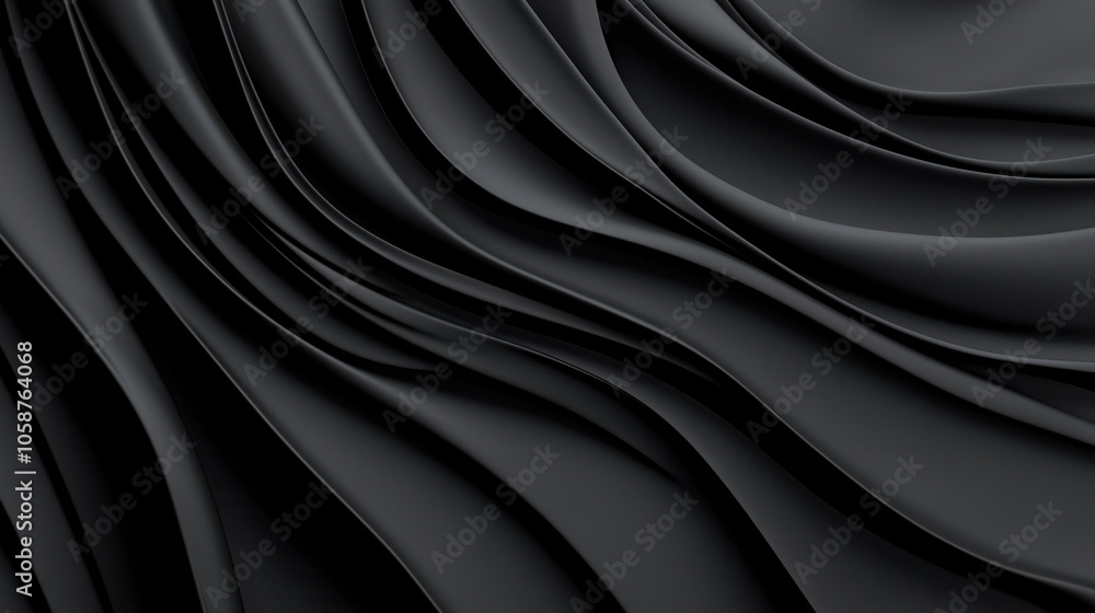 Poster abstract black layered waves with smooth curves, creating an elegant and modern monochrome design wi