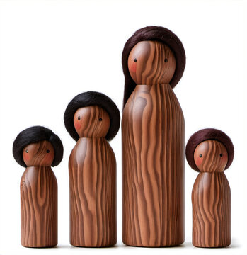 Peg doll afro carribean single mum family, adult, 3 children