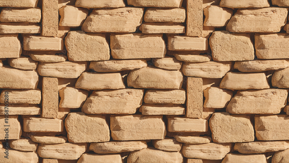 Poster sandstone brick texture: close-up of light sandstone bricks in soft beige tones, smooth texture, and gentle hues, perfect for desert-inspired or natural-themed designs