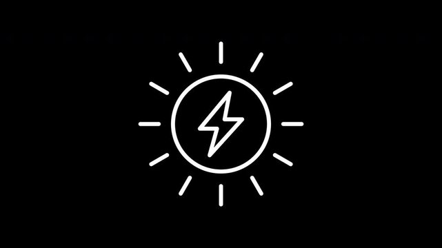 Sun Energy animated line icon. White color line icon animation. 4K video with transparent background