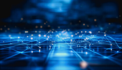 Fototapeta premium A stunning representation of a futuristic digital grid, showcasing intricate light connections and data pathways. Perfect for illustrating technology themes.