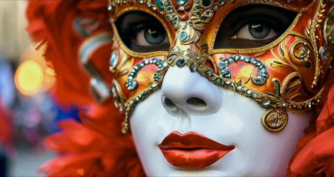 venetian carnival mask, colorful mask on girl face, carnival fastival, 