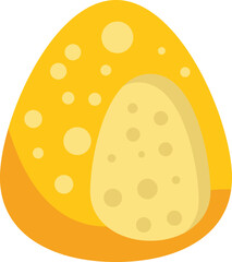 Illustration of a half of an egg shaped piece of swiss cheese over a white background