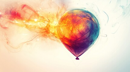 Obraz premium An abstract representation of a quantum balloon, bursting with swirling colors and geometric shapes that evoke the concept of quantum physics.