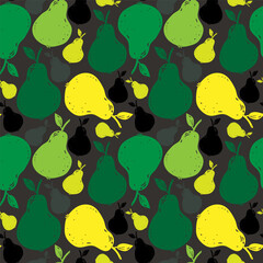 Pear hand drawn seamless pattern, full pear and leaves. Vector illustration