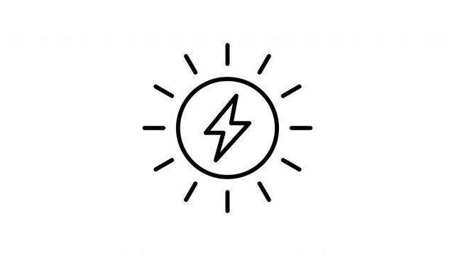 Sun Energy animated line icon. Black color line icon animation. 4K video with transparent background