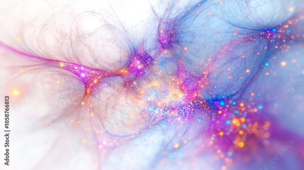 Poster dimension, showcasing a multitude of sparkling stars interconnected by luminous energy threads.
