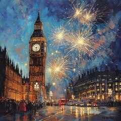 Fototapeta premium New Year Eve countdown and fireworks