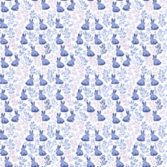 Seamless pattern with bunny rabbit. Hand drawn pastel soft palette. For printing packaging, baby clothes, textiles