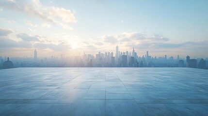 Obraz premium Manhattan, Dubai, Shanghai, and Hong Kong City Centers with Platforms, Roads, Parking Lots, and Brick Pavements for Car Advertisement Background