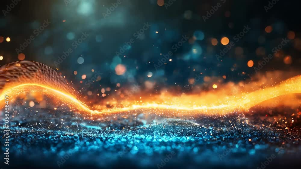 Aufkleber flowing waves of orange and blue light form a dynamic display filled with sparkles, evoking movement