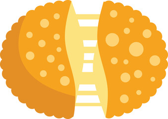 Round cookie breaking in half, revealing a creamy, delicious filling that's oozing out