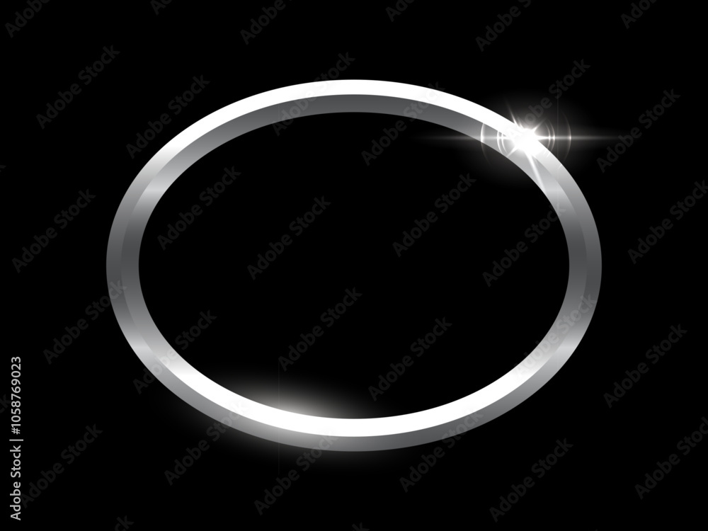 Poster silver button of ellipse shape with frame vector illustration. realistic isolated website element, p