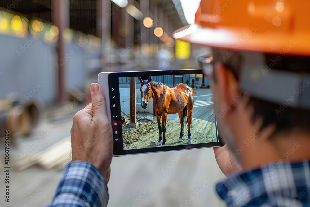 Aufkleber construction engineer team utilizes tablet technology and scanning software to incorporate augmented